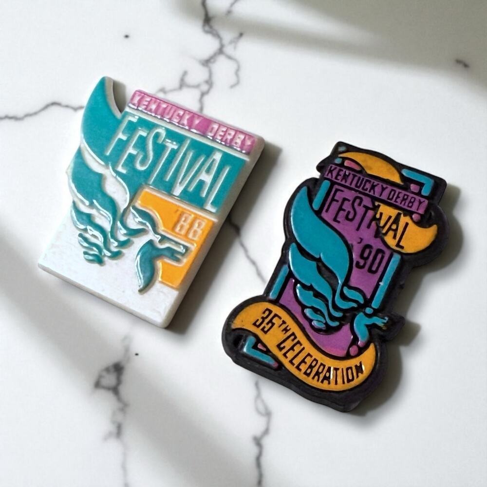 Vintage Kentucky Derby Festival Lapel Pin Set 1988 and 1990 Multicolored